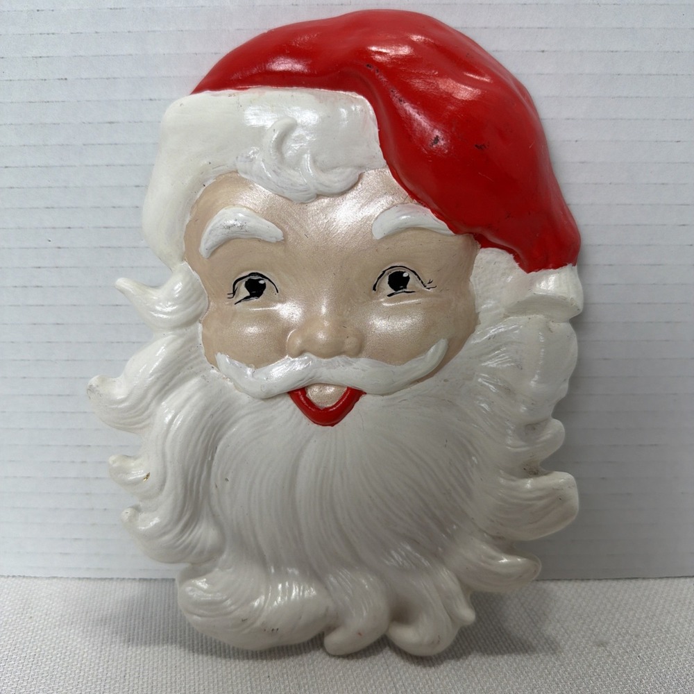 Vintage Santa Christmas Wall Hanging Flat Molded Santa Head Face/ spoon rest